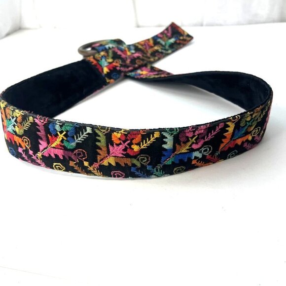 Embroidered Velvet Brass Belt Hippy Boho Groovy Belt Size SMALL 70s 80s Groovy - Picture 5 of 7